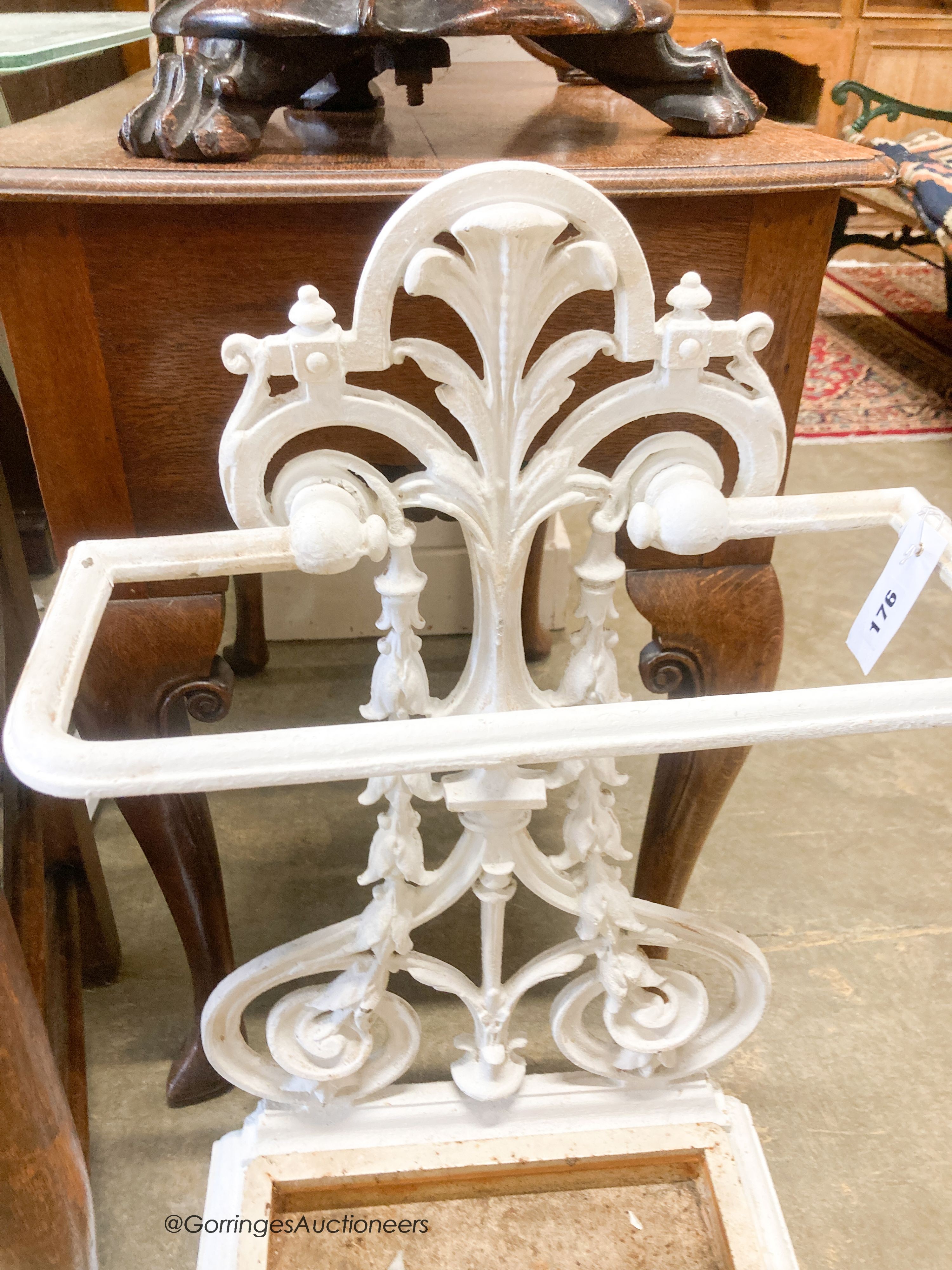 A Victorian painted cast iron stickstand, width 40cm, height 71cm